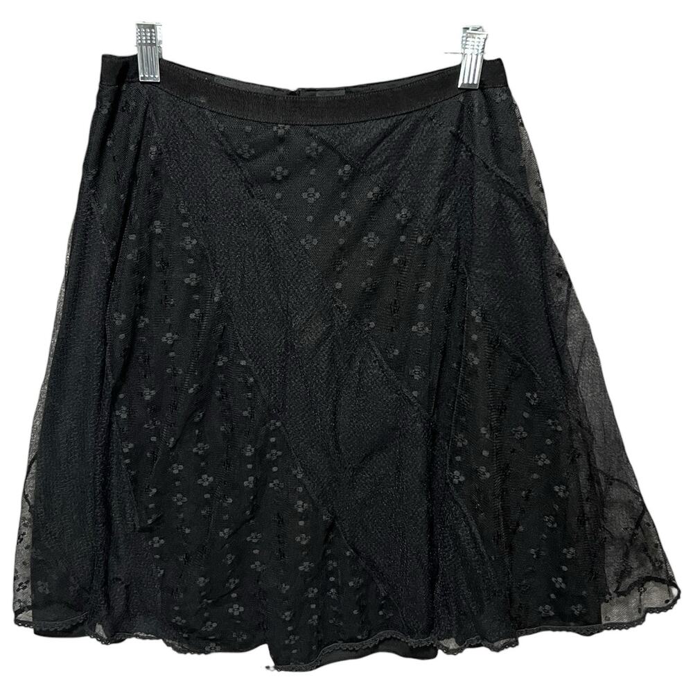 EXPRESS Womens Y2K Midi Skirt Sz 5/6 Dark Romantic Goth Floral Lace Mesh Witchy